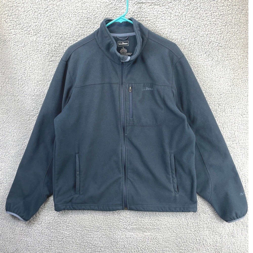 L.L. Bean Fleece Jacket Full Zip Polartec Mens Large Navy Blue Outdoor Warm Coat